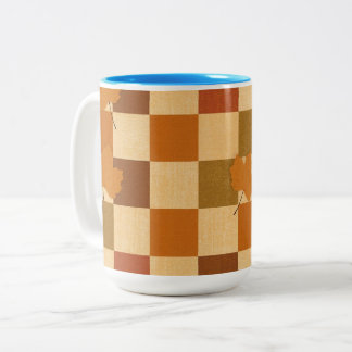 Taza Bicolor Patrón de calabaza de tablero de ajedrez de otoño 