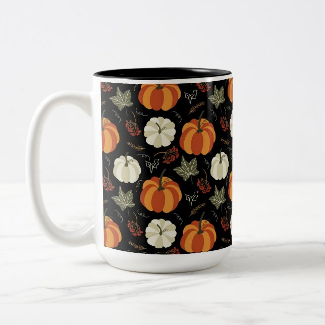 Taza Bicolor Patrón de calabazas otoñales (Izquierda)