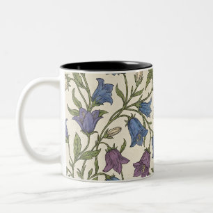 Taza Bicolor Patrón de Campanilla Azul - Flor Botánica Estética