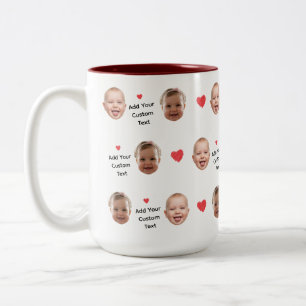 Taza Bicolor Patrón de cara de 2 fotos personalizadas con texto