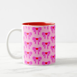 Taza Bicolor Patrón de cinta rosada y 2k Girly Coquette