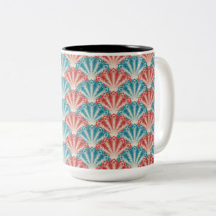 Taza Bicolor Patrón de cola de pavo real rojo y azul