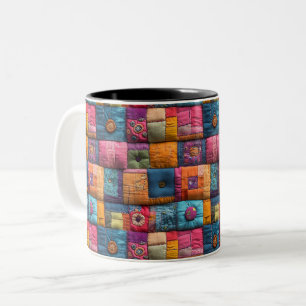 Taza Bicolor Patrón de Colcha de Parcheo Caprichoso: Diseño Col