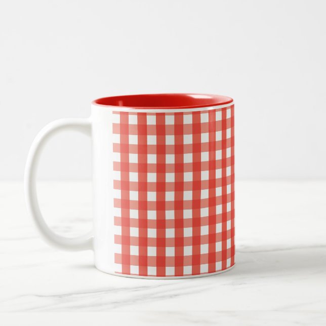 Taza Bicolor Patrón de comprobación de Gingham rojo (Izquierda)
