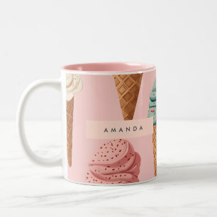 Taza Bicolor Patrón de cono de helado retro vintage personaliza