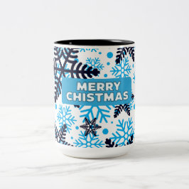 Taza Bicolor Patrón de copo de nieve de invierno con Feliz Navi