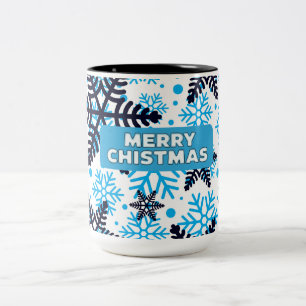 Taza Bicolor Patrón de copo de nieve de invierno con Feliz Navi