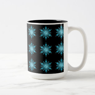 Taza Bicolor Patrón de copos de nieve azul y negro y azul de hi