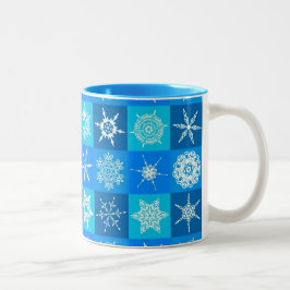 Taza Bicolor Patrón de copos de nieve azules