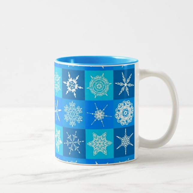 Taza Bicolor Patrón de copos de nieve azules (Derecha)
