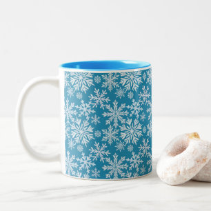 Taza Bicolor Patrón de copos de nieve en acuarela