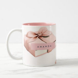 Taza Bicolor Patrón de Coquette Personalizado Libro de Lazo Ros