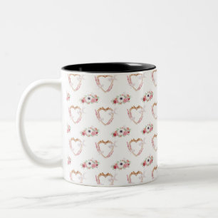 Taza Bicolor Patrón de corazón floral blanco rosado