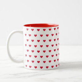 Taza Bicolor Patrón de Corazón Rojo Simple y Moderno