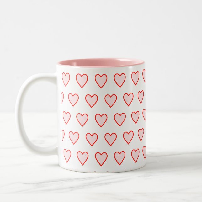 Taza Bicolor Patrón de corazón rosa (Izquierda)