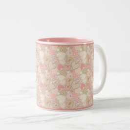 Taza Bicolor Patrón de corazones de talla rosada vintage