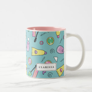 Taza Bicolor Patrón de cosméticos de los años 90   Nombre perso