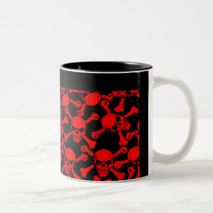 TAZA BICOLOR PATRON DE CRÁNEOS GÓTICOS CON HUESOS CRUZADOS