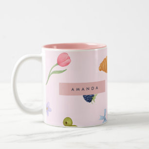 Taza Bicolor Patrón de croissant y berry personalizado
