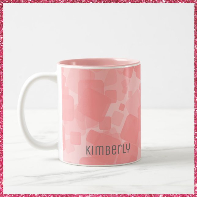 Taza Bicolor Patrón de cuadrados rosados retro (Subido por el creador)