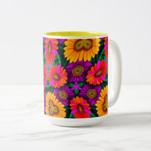 Taza Bicolor Patrón de Daisy Bouquet colorido