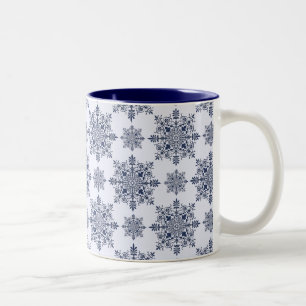 Taza Bicolor Patrón de Damasco de copo de nieve azul