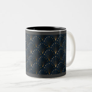 Taza Bicolor Patrón de Deco Azul y Dorado