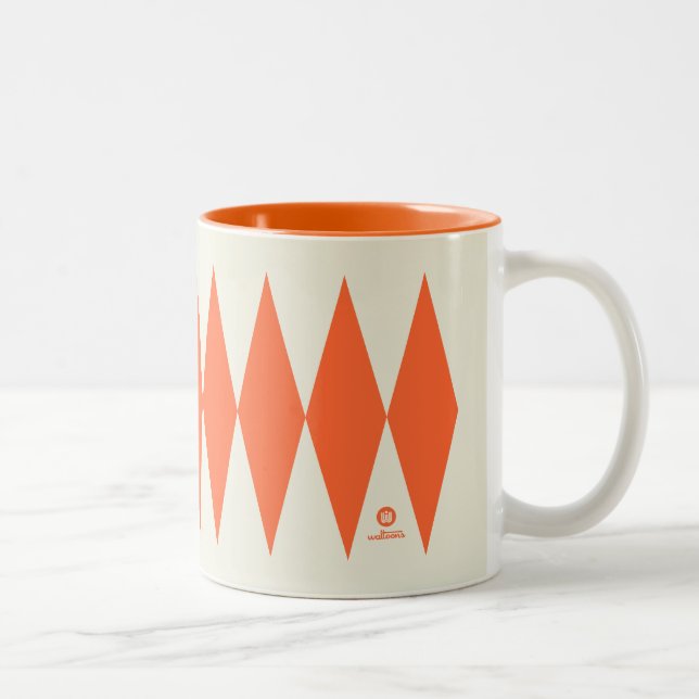 Taza Bicolor Patrón de diamante retro Naranja (Derecha)