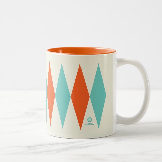Taza Bicolor Patrón de diamantes retro Aqua y Naranja (Derecha)