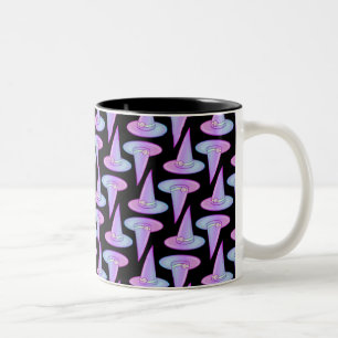 Taza Bicolor Patrón de dibujo azul morado del Gorra de bruja de