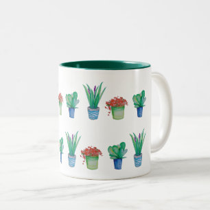 Taza Bicolor Patrón de diseño de planta acuarcolar original 1