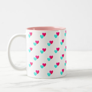 Taza Bicolor Patrón de dos corazones