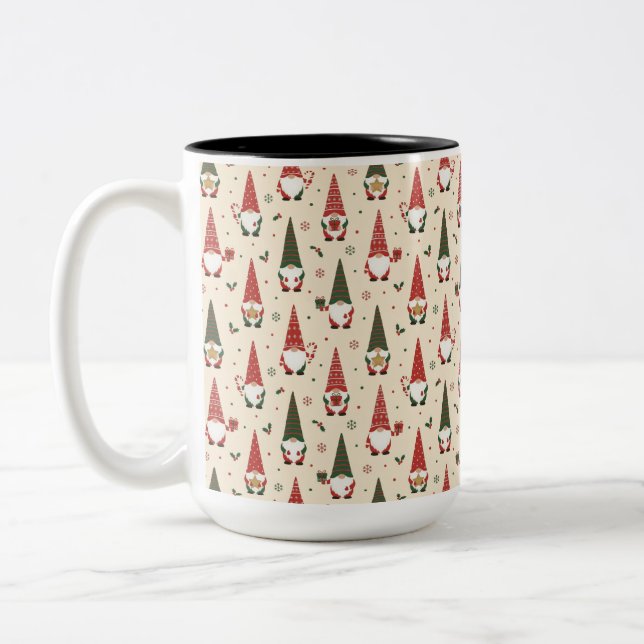 Taza Bicolor Patrón de fiesta de gnomos de Navidad (Izquierda)