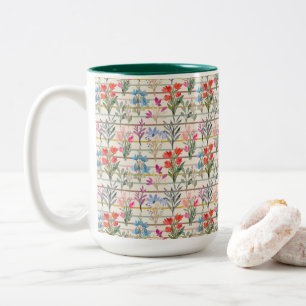 Taza Bicolor Patrón de flor acuático moderno