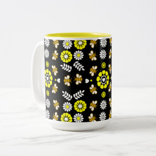 Taza Bicolor Patrón de flor de abeja botánica