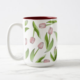 Taza Bicolor Patrón de Flor de Tulipán Rosa Moderno