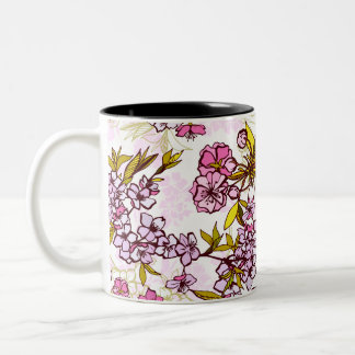 Taza Bicolor Patrón de florecimiento del cerezo 