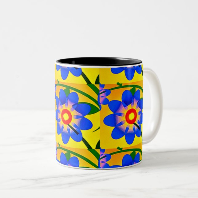 Taza Bicolor Patrón de flores abstractas (Anverso derecho)