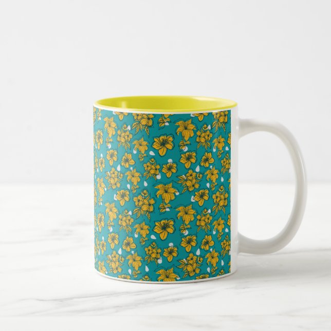 Taza Bicolor Patrón de flores amarillas y turquesas (Derecha)