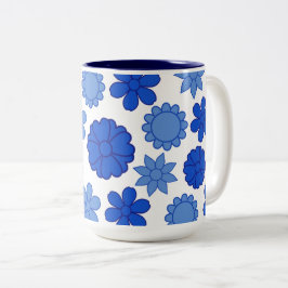 Taza Bicolor Patrón de flores azul cielo