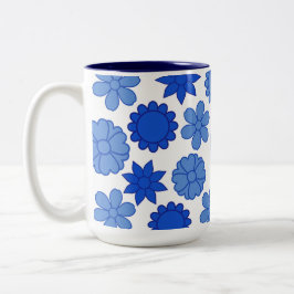 Taza Bicolor Patrón de flores azul cielo