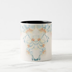Taza Bicolor Patrón de flores azules sobre fondo beige