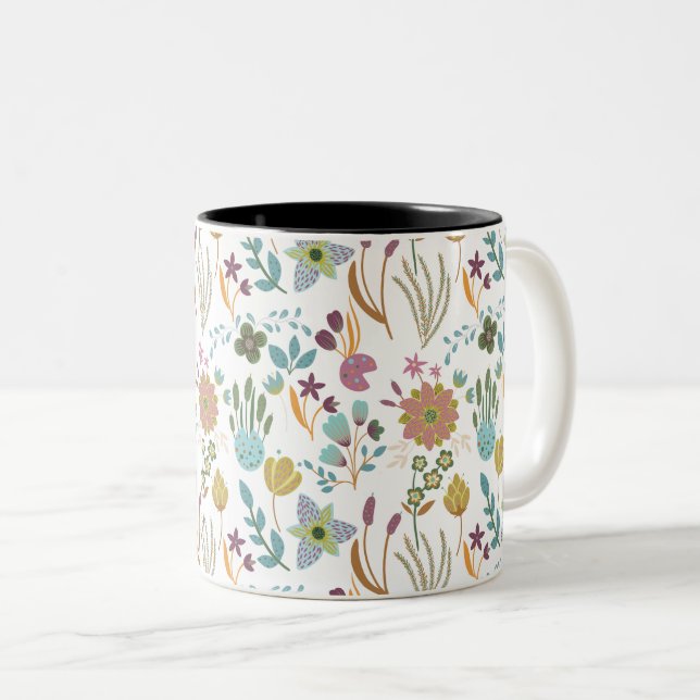 Taza Bicolor Patrón de flores coloridas (Anverso derecho)