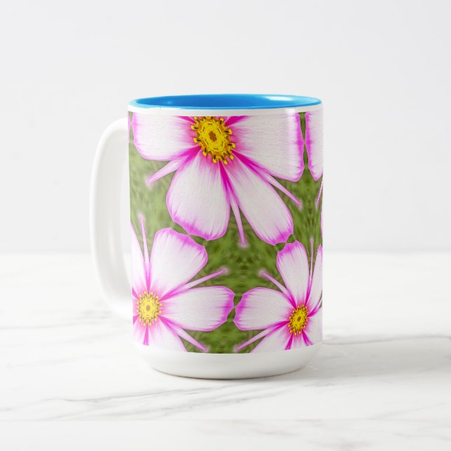 Taza Bicolor Patrón de flores de cosmos (Anverso izquierdo)