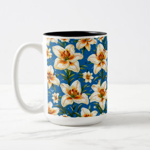 Taza Bicolor patrón de flores de lirio