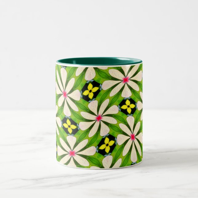 Taza Bicolor Patrón de flores estéticas (Centro)