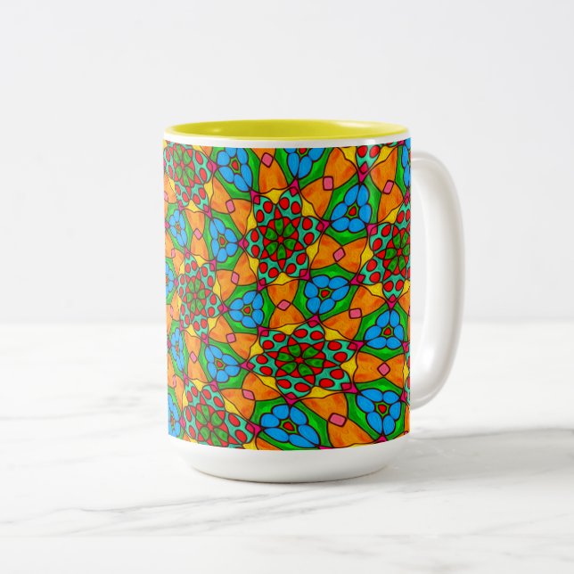 Taza Bicolor Patrón de flores estéticas (Anverso derecho)