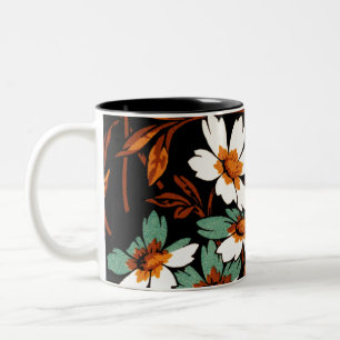 Taza Bicolor Patrón de flores góticas Flor estética transparent