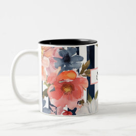 Taza Bicolor Patrón de Flores Personalizado