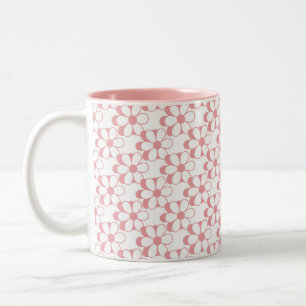 Taza Bicolor Patrón de flores rosas y blancas en café de dos to